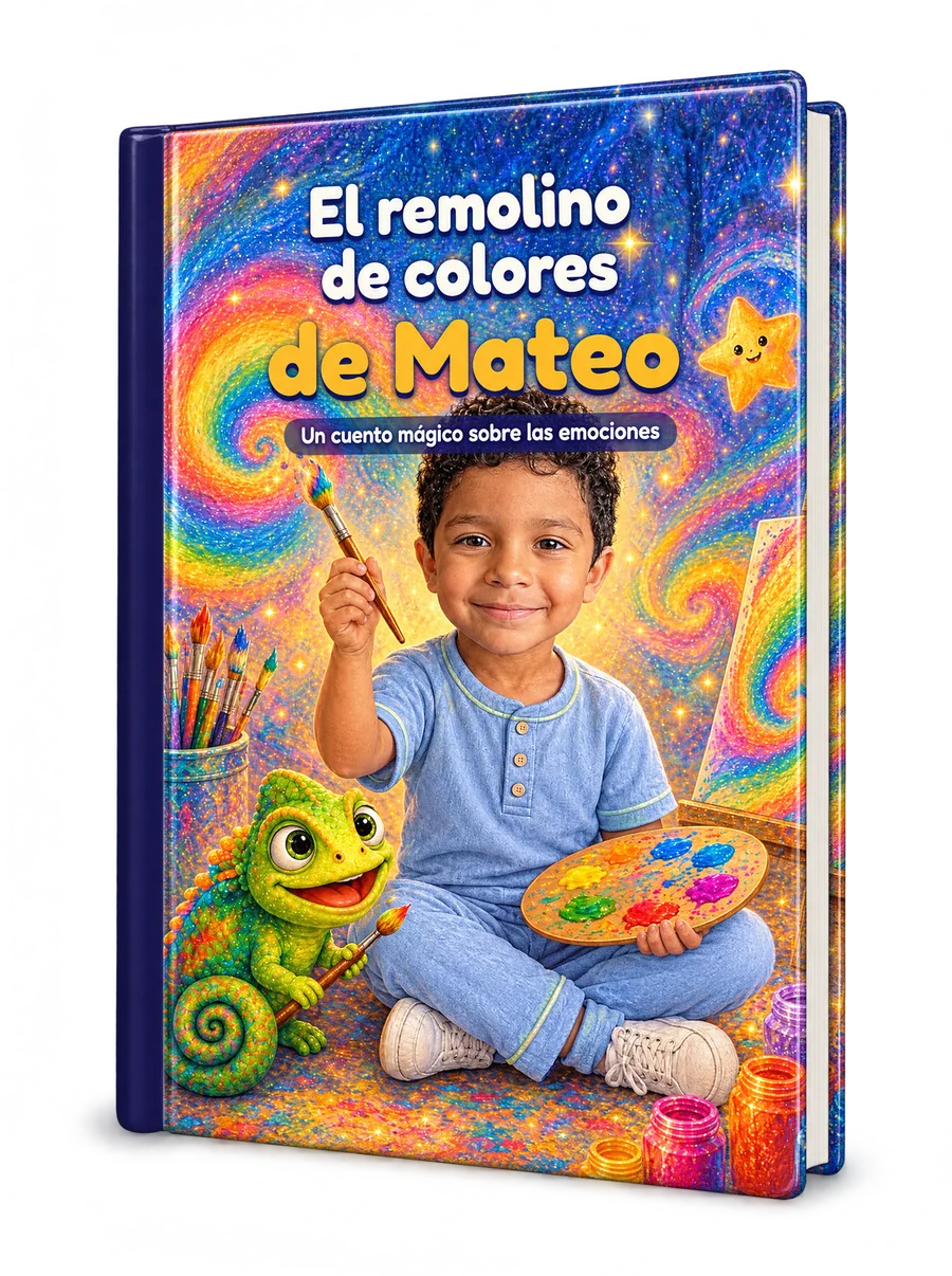 Un cuento en tapa dura con un niño pintado en la portada